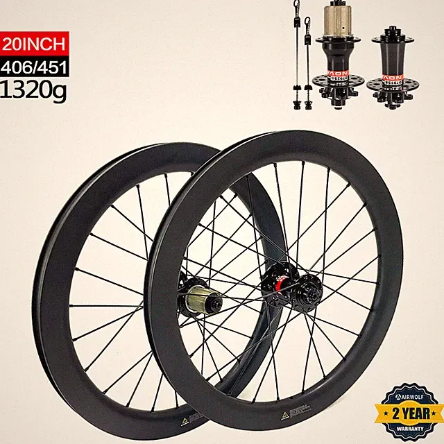 20inch 451 406 Carbon Fiber Folding Bike Wheelset Disc Brake Clincher UD Matte