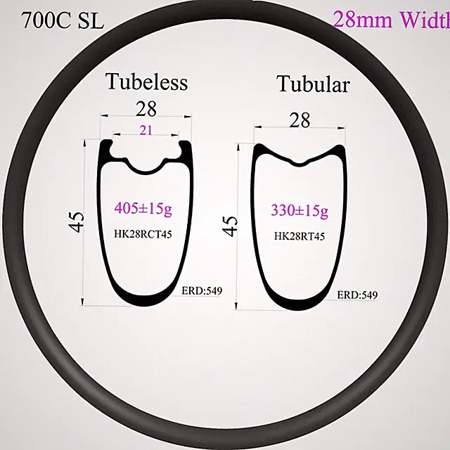 700C Gravel Bike Carbon Fiber Rim 28mmx45mm Tubeless Clincher Road Bicycle Wheel