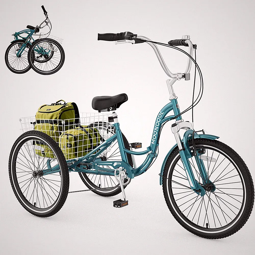 MOONCOOL Adults Folding Tricycle 7 Speed Tricycles 3 Wheel Bike Cruiser Trike