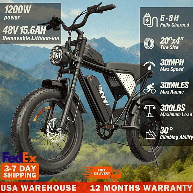 YVY 20" Electric Mountain Bike 1200W 48V 15.6Ah For Adults Safe Charging Ebike